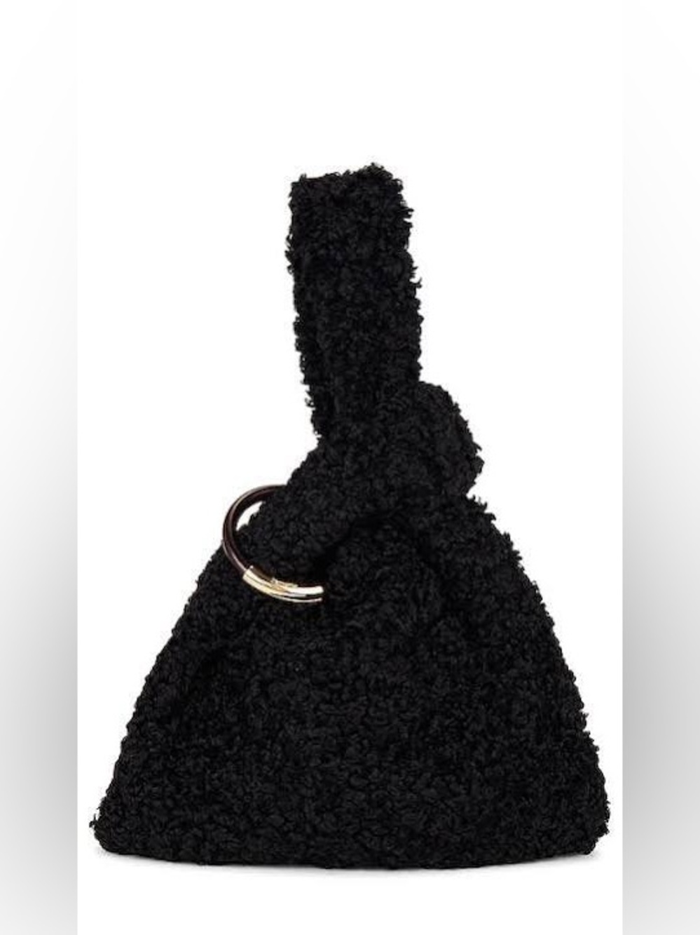 Nanushka Jen Black Faux Shearling Wristlet with Gold Accent